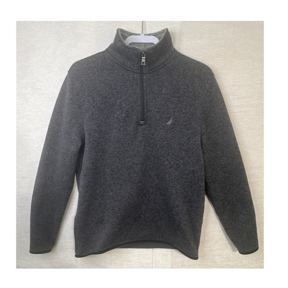 Nautica Men's Gray Polyester Knit 1/4 Zip Pullover Sweater Mock Neck Size L